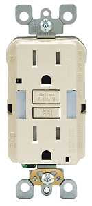 Leviton R96-GFNL1-00T GFCI Duplex Receptacle with Guide Light, 2 -Pole, 15 A, 125 V, Back, Side Wiring, NEMA: 5-15R