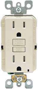 Leviton R96-GFTR1-0KT GFCI Duplex Receptacle, 2 -Pole, 15 A, 125 V, Back, Side Wiring, NEMA: 5-15R, Light Almond