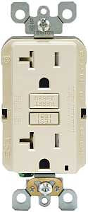 Leviton R96-GFTR2-0KT GFCI Duplex Receptacle, 2 -Pole, 20 A, 125 V, Back, Side Wiring, NEMA: 5-20R, Light Almond