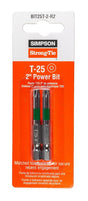 Simpson Strong-Tie BIT25T-2-R2 Driver Bit, T25 Drive, 6-Lobe Drive, 1/4 in Shank, Hex Shank, 2 in L, Steel