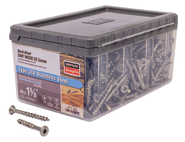Simpson Strong-Tie Deck-Drive DWP T08162WPP Screw, #8 Thread, 1-5/8 in L, Flat Head, 6-Lobe Drive, Box Thread