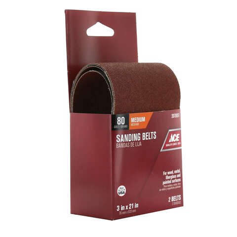 Ace 21 in. L X 3 in. W Aluminum Oxide Sanding Belt 80 Grit Medium 2 pc