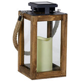 Exhart 11 in. Solar Power Glass/Wood Black/Brown Solar Lantern with Candle, Pack of 4