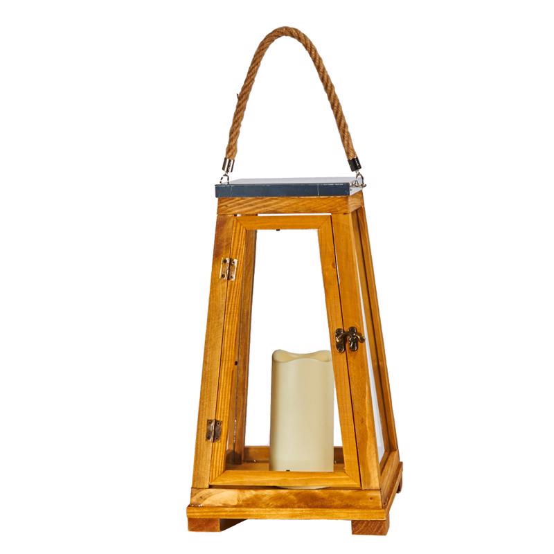 Smart Living 15 in. One Mantle Wood Newport Brown LED Candle Lantern, Pack of 2