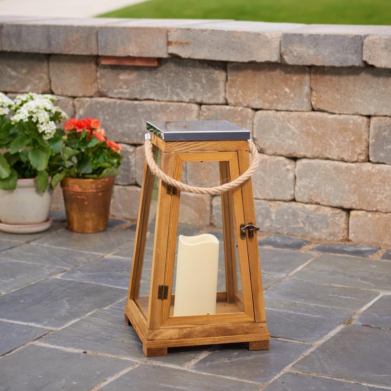 Smart Living 15 in. One Mantle Wood Newport Brown LED Candle Lantern, Pack of 2