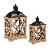 Meadow Creek Two Mantle Metal/Wood Hurricane Black/Brown Lantern, Pack of 2