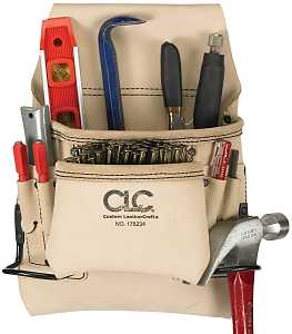 CLC Tool Works Series 178234 Nail and Tool Bag, 8-Pocket, Leather, White, 24 in W, 13 in H