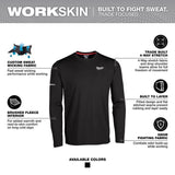 Milwaukee Workskin XXL Long Sleeve Men's Crew Neck Black Midweight Base Layer Tee Shirt
