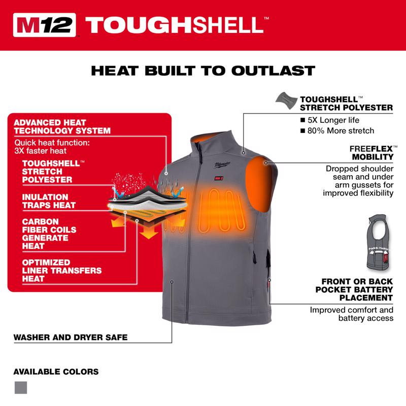 Milwaukee M12 M Sleeveless Unisex Full-Zip Heated Vest (Vest Only) Gray