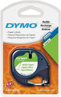 Dymo LetraTag 10697 Paper Label, 13 ft L, 1/2 in W, Black/White Legend, White Background