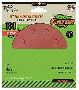 Gator 3722 Sanding Disc, 5 in Dia, 180 Grit, Very Fine, Aluminum Oxide Abrasive, Vented