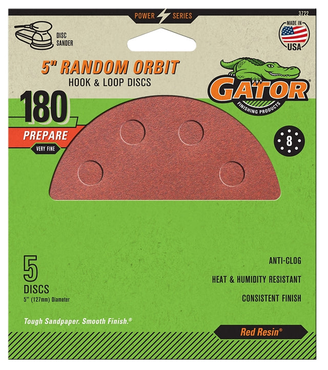 Gator 3722 Sanding Disc, 5 in Dia, 180 Grit, Very Fine, Aluminum Oxide Abrasive, Vented