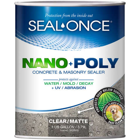 Seal-Once Nano+Poly Matte Clear Water-Based Concrete and Masonry Sealer 1 gal, Pack of 4