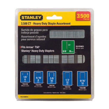 Stanley 27/64 in. W 18 Ga. Narrow Crown Heavy Duty Staple Assortment 3500 pk