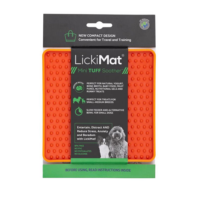 LickiMat Mini Tuff Soother Orange Plastic Slow Feeder For Dogs