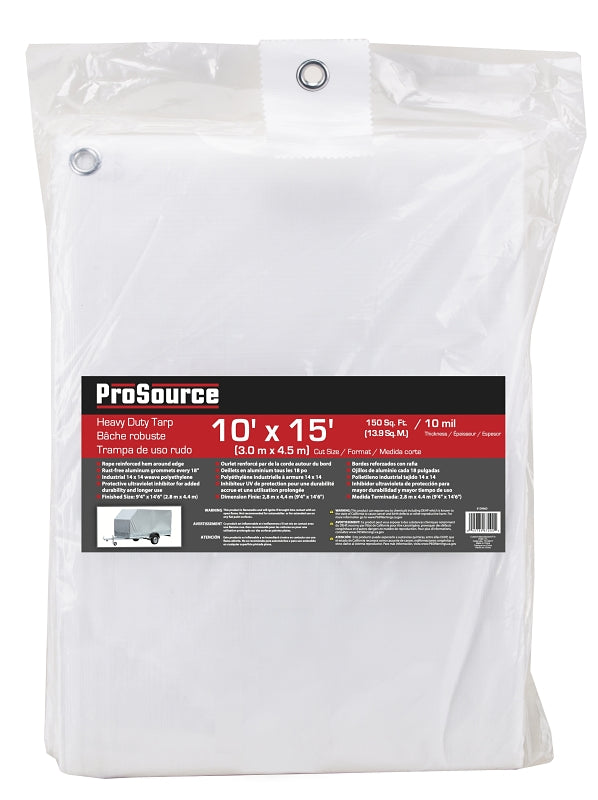 ProSource TW1015 Tarp, 15 ft L, 10 ft W, 10 mil Thick, Plastic, White