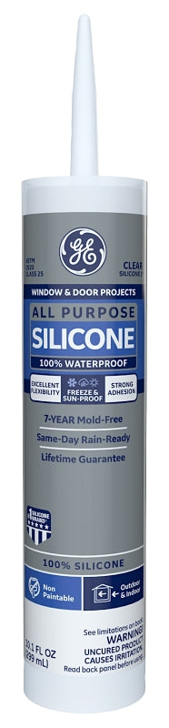 GE Silicone 1 2795576 All Purpose Sealant, Clear, 24 hr Curing, 10.1 fl-oz Cartridge, Pack of 12