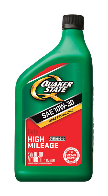Quaker State High Mileage 10W-30 Gasoline Multi Grade Motor Oil 1 qt 1 pk, Pack of 6