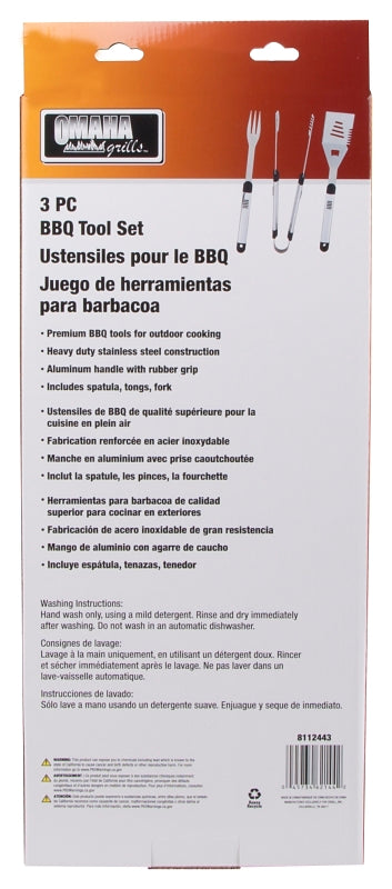 Omaha SHE94031L-B Barbecue Tool Set with Handle and Hanger, 1.9 mm Gauge, Stainless Steel Blade, Stainless Steel