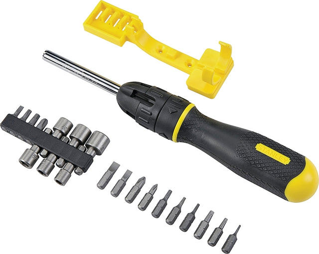 STANLEY 62-574 Ratcheting Screwdriver Set, Multi-Bit Drive, 10-1/2 in OAL, Ergonomic Handle