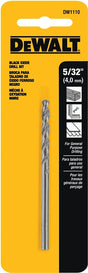 DEWALT DW1110 Jobber Drill Bit, 5/32 in Dia, 3-1/8 in OAL, Parabolic Flute, 5/32 in Dia Shank, Round Shank, Pack of 5