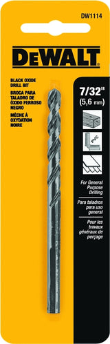 DEWALT DW1114 Jobber Drill Bit, 7/32 in Dia, 3-3/4 in OAL, Parabolic Flute, 7/32 in Dia Shank, Round Shank, Pack of 5