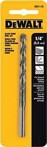 DEWALT DW1116 Jobber Drill Bit, 1/4 in Dia, 4 in OAL, Parabolic Flute, 1/4 in Dia Shank, Round Shank, Pack of 5