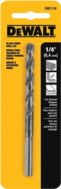 DEWALT DW1116 Jobber Drill Bit, 1/4 in Dia, 4 in OAL, Parabolic Flute, 1/4 in Dia Shank, Round Shank, Pack of 5