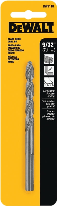 DEWALT DW1118 Jobber Drill Bit, 9/32 in Dia, 4-1/4 in OAL, Parabolic Flute, 9/32 in Dia Shank, Round Shank, Pack of 3