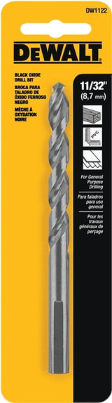 DEWALT DW1122 Jobber Drill Bit, 11/32 in Dia, 4-3/4 in OAL, Parabolic Flute, 11/32 in Dia Shank, Round Shank, Pack of 3