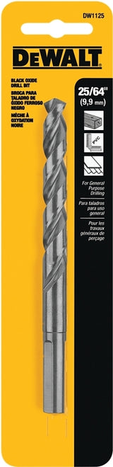 DEWALT DW1125 Jobber Drill Bit, 25/64 in Dia, 5-1/8 in OAL, Parabolic Flute, 25/64 in Dia Shank, Round Shank, Pack of 3