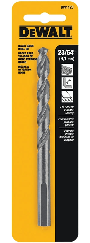 DEWALT DW1123 Jobber Drill Bit, 23/64 in Dia, 4-7/8 in OAL, Parabolic Flute, 23/64 in Dia Shank, Round Shank