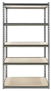 ProSource 310-ORG1505W Boltless Shelving Unit with Particle Boards, 4000 lb, 5-Shelf, 36 in OAW, 18 in OAD, 72 in OAH