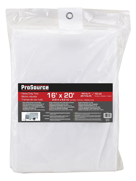 ProSource TW1620 Tarp, 20 ft L, 16 ft W, 10 mil Thick, Polyethylene, White