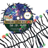Holiday Bright Lights LED-3MCR768-GMU Cluster Rice Light Set, 768-Lamp, LED Lamp, Multi-Color Light, 20 ft L