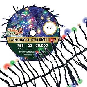 Holiday Bright Lights LED-3MCR768-GMU Cluster Rice Light Set, 768-Lamp, LED Lamp, Multi-Color Light, 20 ft L