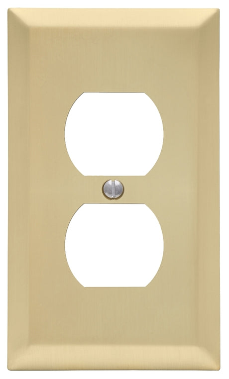 Amerelle 163DSB Receptacle Wallplate, 5 in L, 2-7/8 in W, 1 -Gang, Steel, Satin Brass, Screw Mounting, Pack of 4