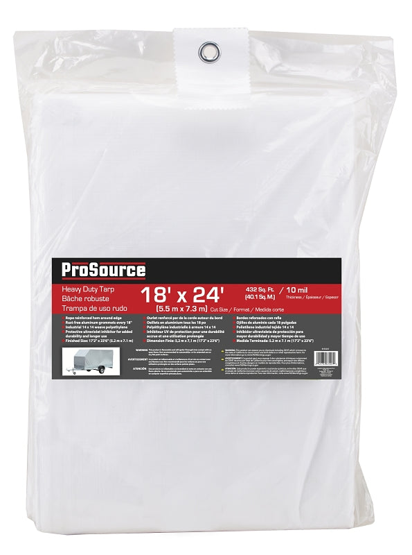 ProSource TW1824 Tarp, 24 ft L, 18 ft W, 10 mil Thick, Plastic, White