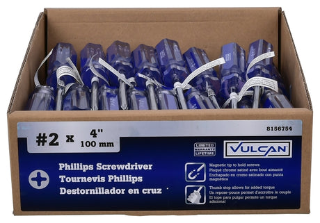 Vulcan SD-01 Screwdriver, 2 Drive, Phillips Drive, 7-1/2 in OAL, 4 in L Shank, Plastic Handle, Pack of 50