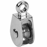 Campbell T7655062N Pulley, 3/16 in Rope, 30 lb Working Load, 1/2 in Sheave, Rigid Eye Attachment, Nickel Plated