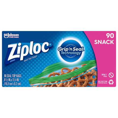 Ziploc Clear Snack Bag 90 pk, Pack of 12