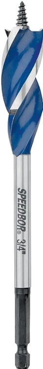 Irwin Speedbor 3041004 Auger Boring Bit, 3/4 in Dia, 6 in OAL, Tapered Flute, 3-Flute, 1/4 in Dia Shank, Hex Shank