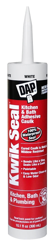 DAP KWIK SEAL 18032 Adhesive Caulk, White, -20 to 150 deg F, 10.1 oz Cartridge, Pack of 12