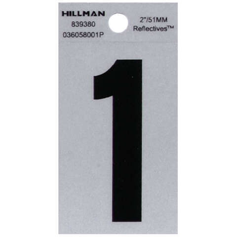 Hillman 2 in. Reflective Black Vinyl Self-Adhesive Number 1 1 pc, Pack of 6