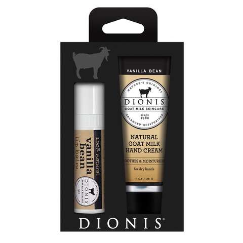 Dionis Goat Milk & Vanilla Bean Scent Hand Cream and Lip Balm 1.28 oz 2 pk, Pack of 12
