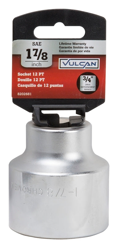 Vulcan MT-SS6060 Drive Socket, 1-7/8 in Socket, 3/4 in Drive, 12-Point, Chrome Vanadium Steel, Chrome