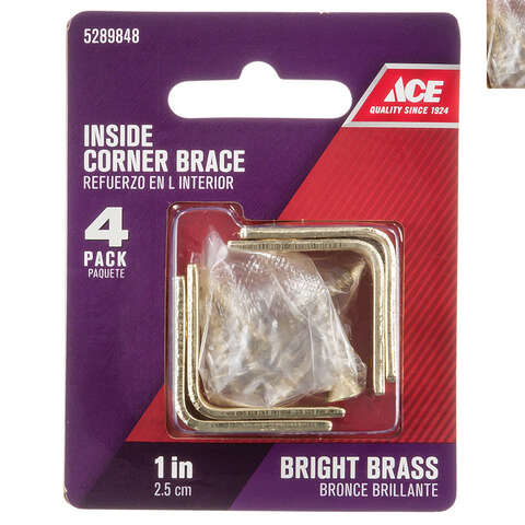 Ace 1 in. H X 2.75 in. W X 1 in. D Brass Inside L Corner Brace, Pack of 5