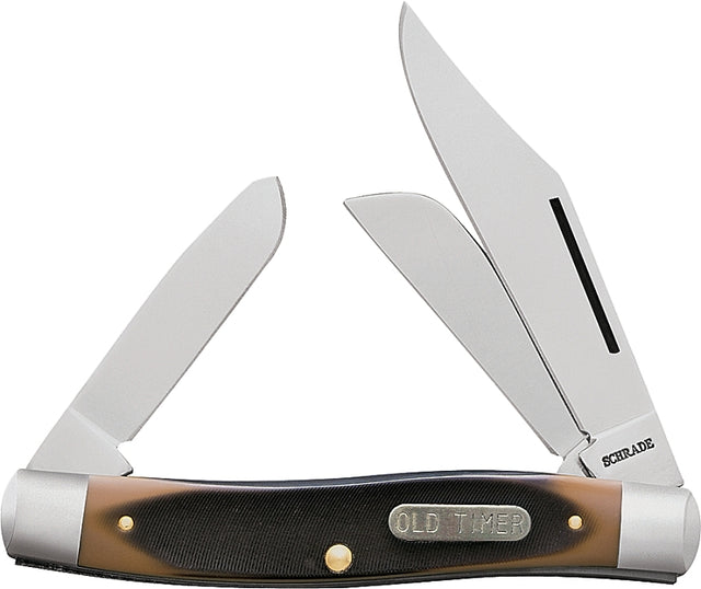 Old Timer 8OT Folding Pocket Knife, Clip Point, Sheep Foot and Spey with Nail Pull Blade, 6.9 in OAL, 3 in L Blade