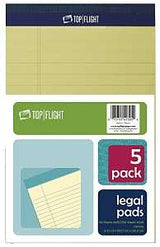 Top Flight 8105/5 Series 4513090 Legal Pad, 8 in L x 5 in W Sheet, 50-Sheet, Canary Yellow Sheet, Pack of 12