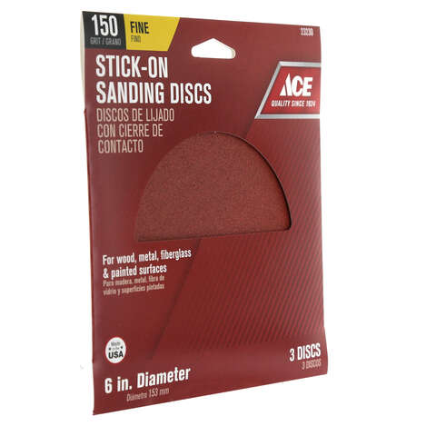 Ace 6 in. Aluminum Oxide Adhesive Sanding Disc 150 Grit Fine 3 pk, Pack of 5